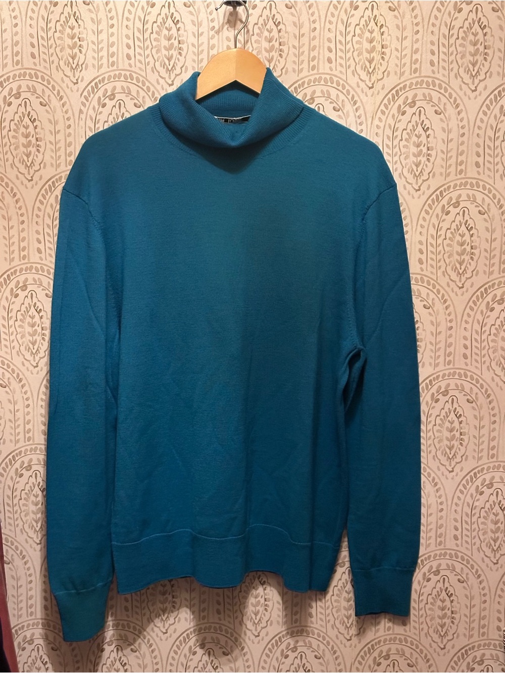 Women’s Teal Turtleneck Sweater - Merino Wool L